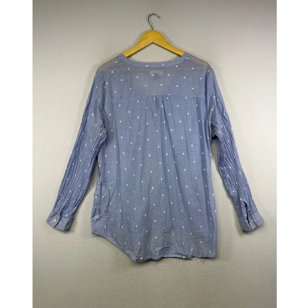 Boho Coastal Old Navy Womens XL Blue Clip Dot Henley V-Neck Cotton Tunic‎ Top